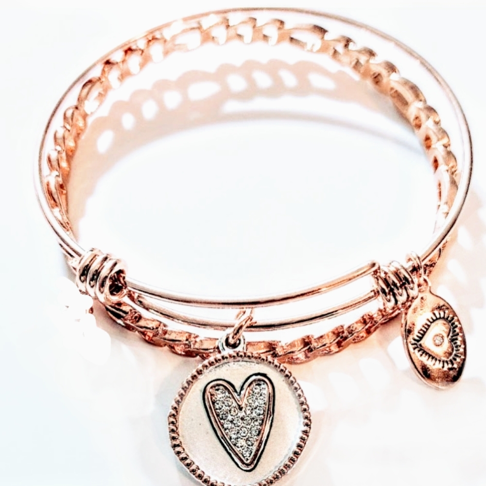 Rose Gold Best Friend Bangle Bracelet With Charm